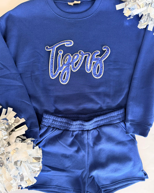 Adult Tigers Sweatshirt + Short Set with Single Sequin Patch