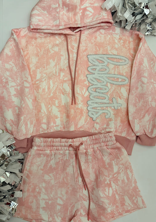 Pink Camo Sweatshirt and Shorts Set w/ Bobcats Patch