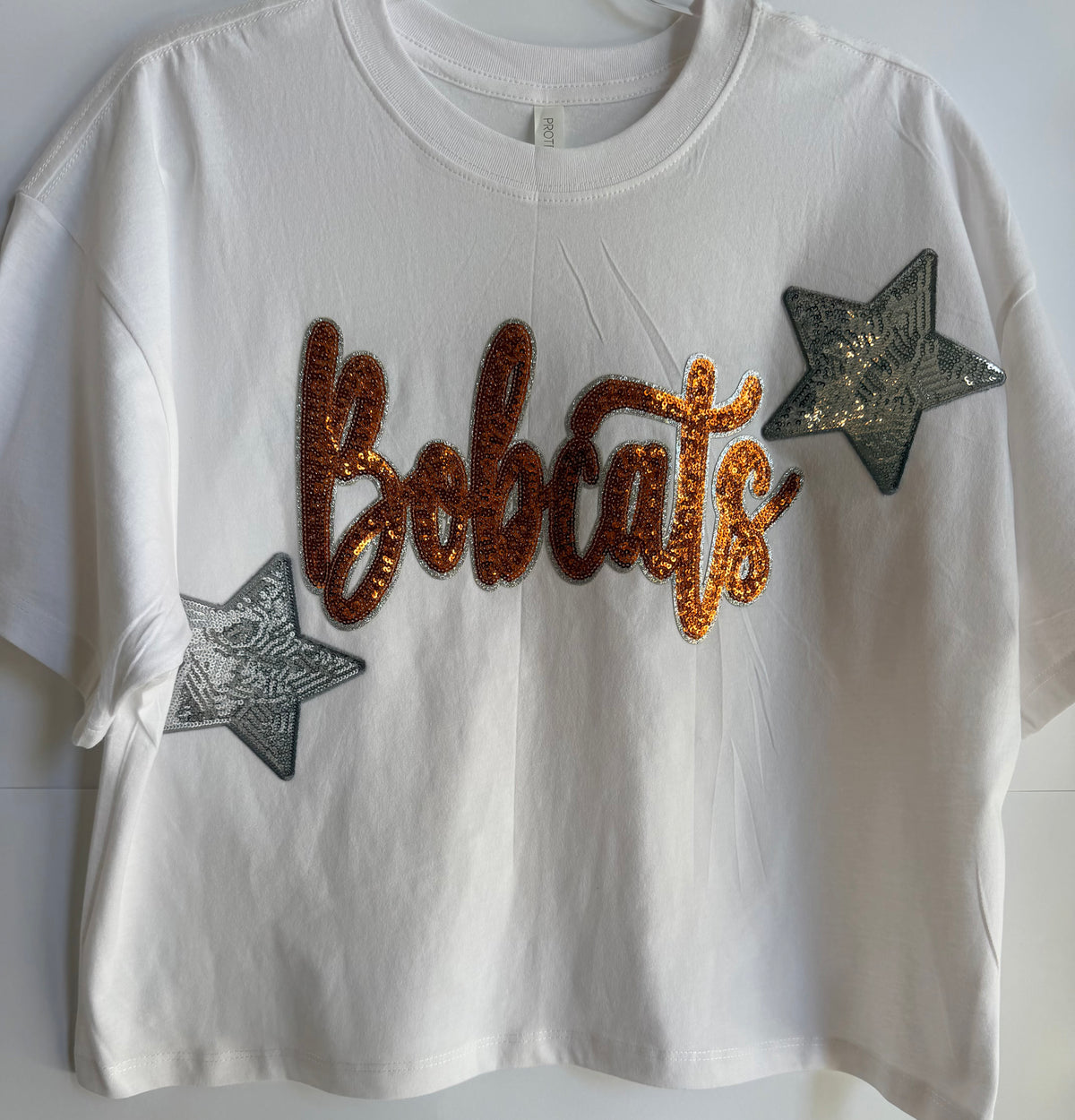 Oversized Crop Tee w/ Large Sequin Patch+2 Stars+4 Letters (Back)