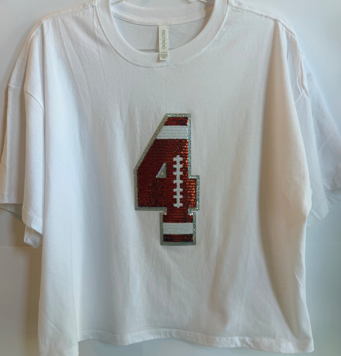Woman's Short Sleeve Oversized Crop Tee w/ 1 Football Number
