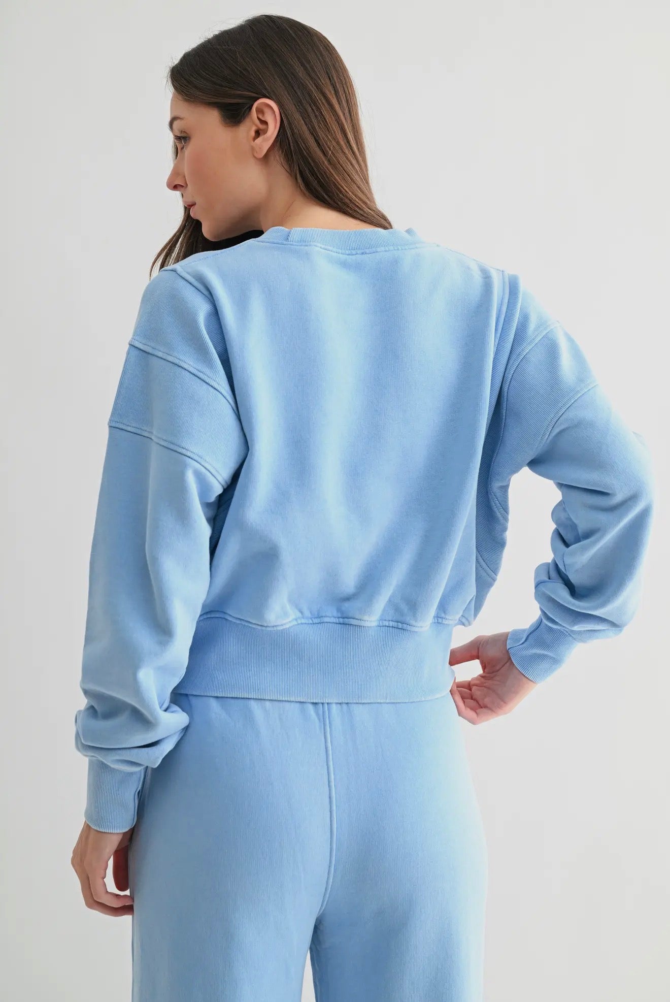 Cropped Sweatshirt and Wide Leg Sweatpant Set w/ Sequin Patches