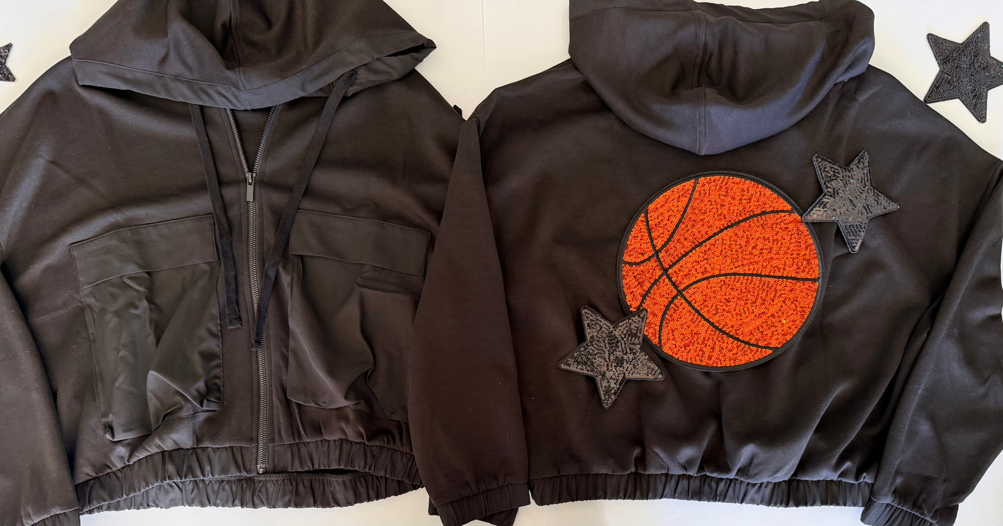 Soft Scuba Full Zip Jacket with Large Sport Sequin Patch+ 2 Stars