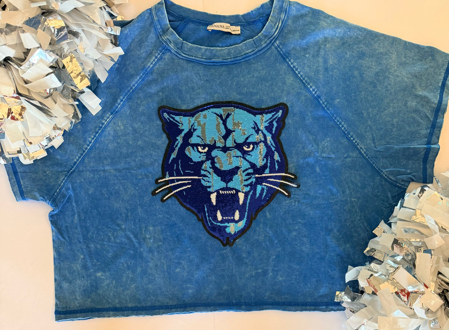 Woman's Blue Crop Tee w/ Large Patch