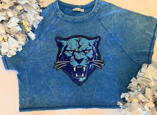 Woman's Blue Crop Tee w/ Large Patch