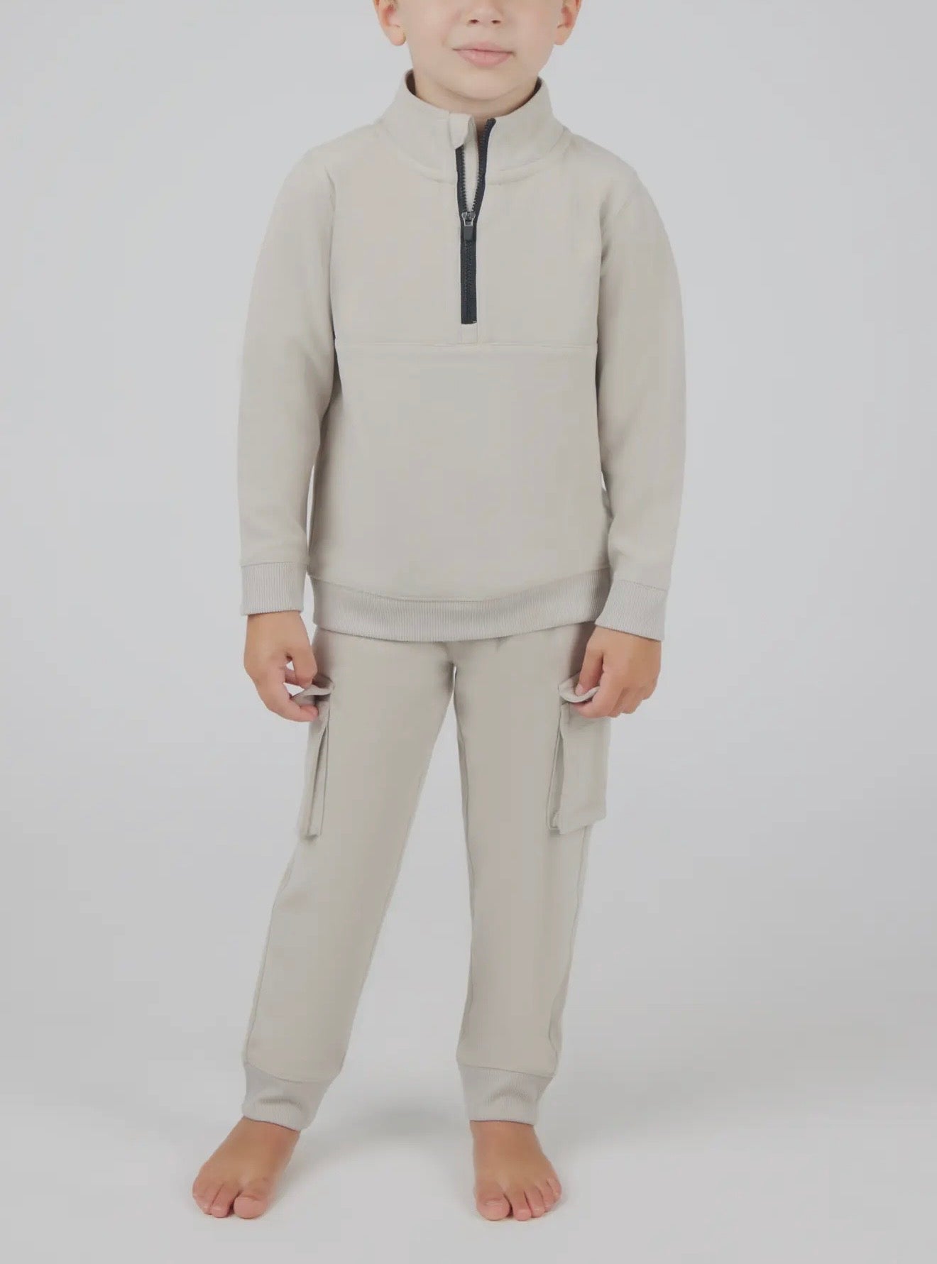 Toddler Beige Boys Fleece Half Zip and Jogger Set w/ Cross