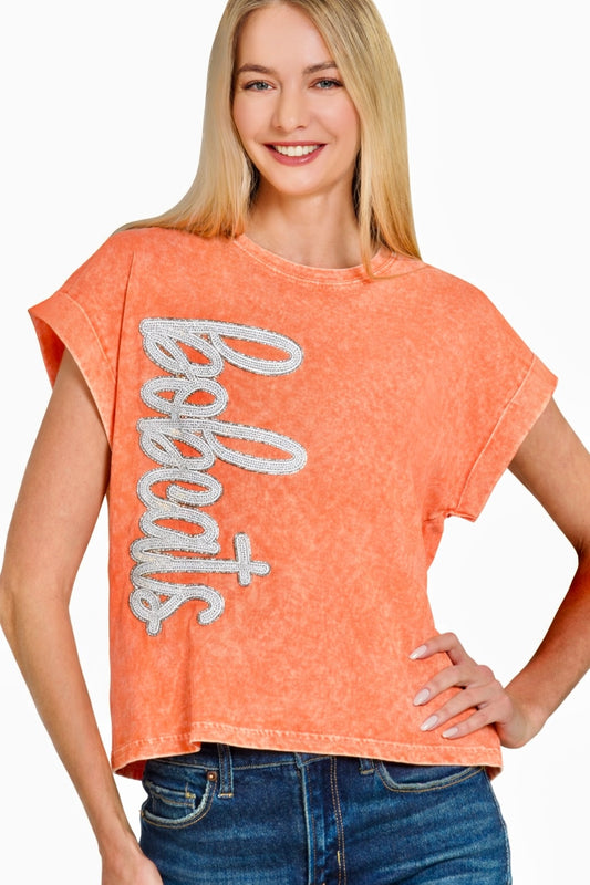 Woman's Cuffed Short Sleeve Top w/ Sequin Patch