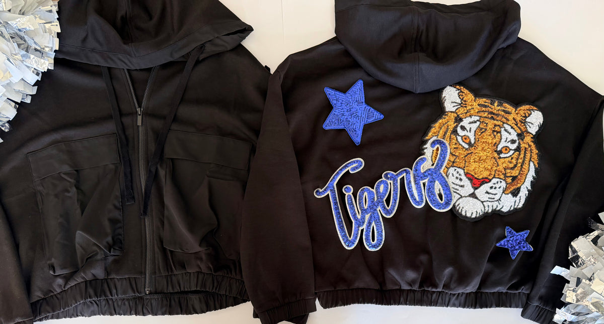 Soft Scuba Full Zip Jacket with 2 Large Sport Sequin Patch+ 2 Stars