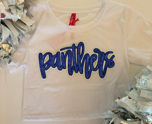 Youth White Crop Tee w/ Panthers Patch