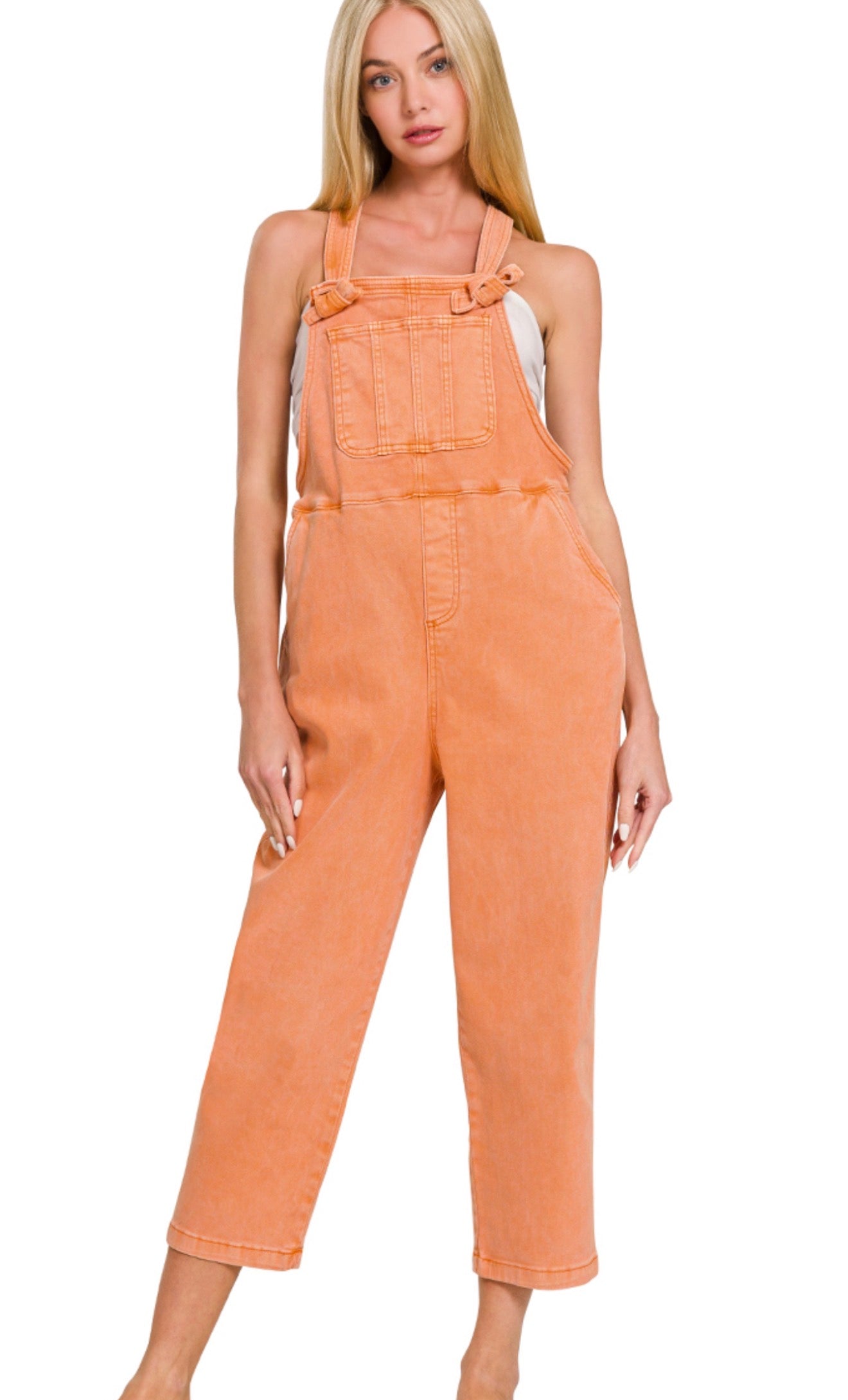 Woman's Orange Knot Strap Overalls