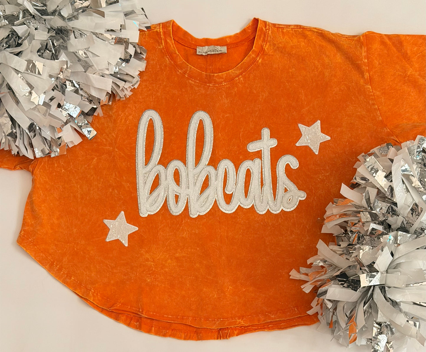 Woman's Short Sleeve Top w/ Large Sequin Patch+2 Stars