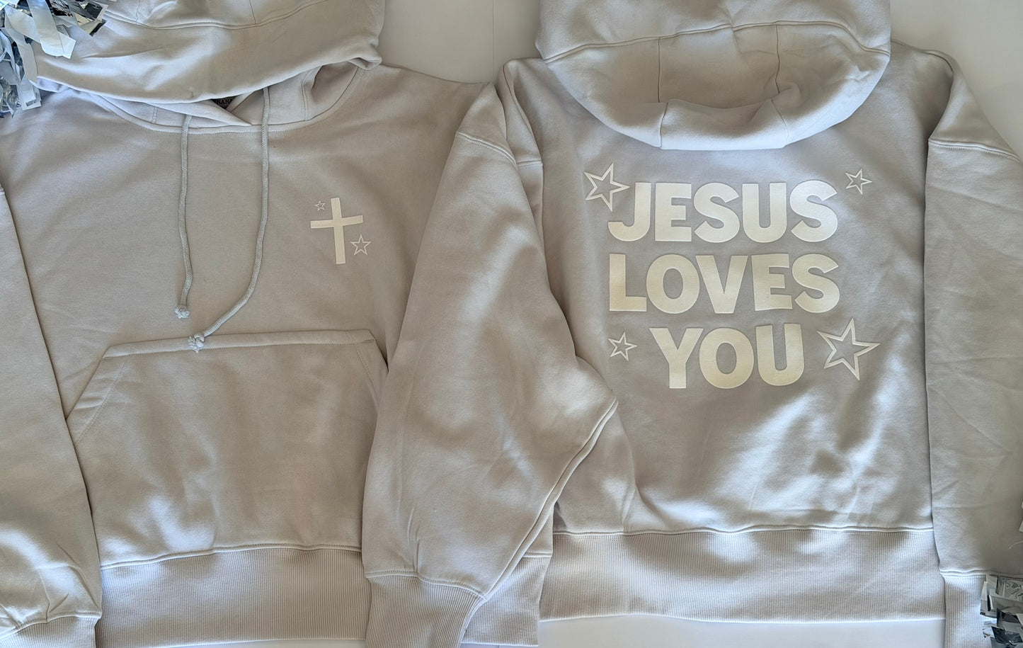 Woman's Bone Oversized Jesus Loves You Pocket Hoodie