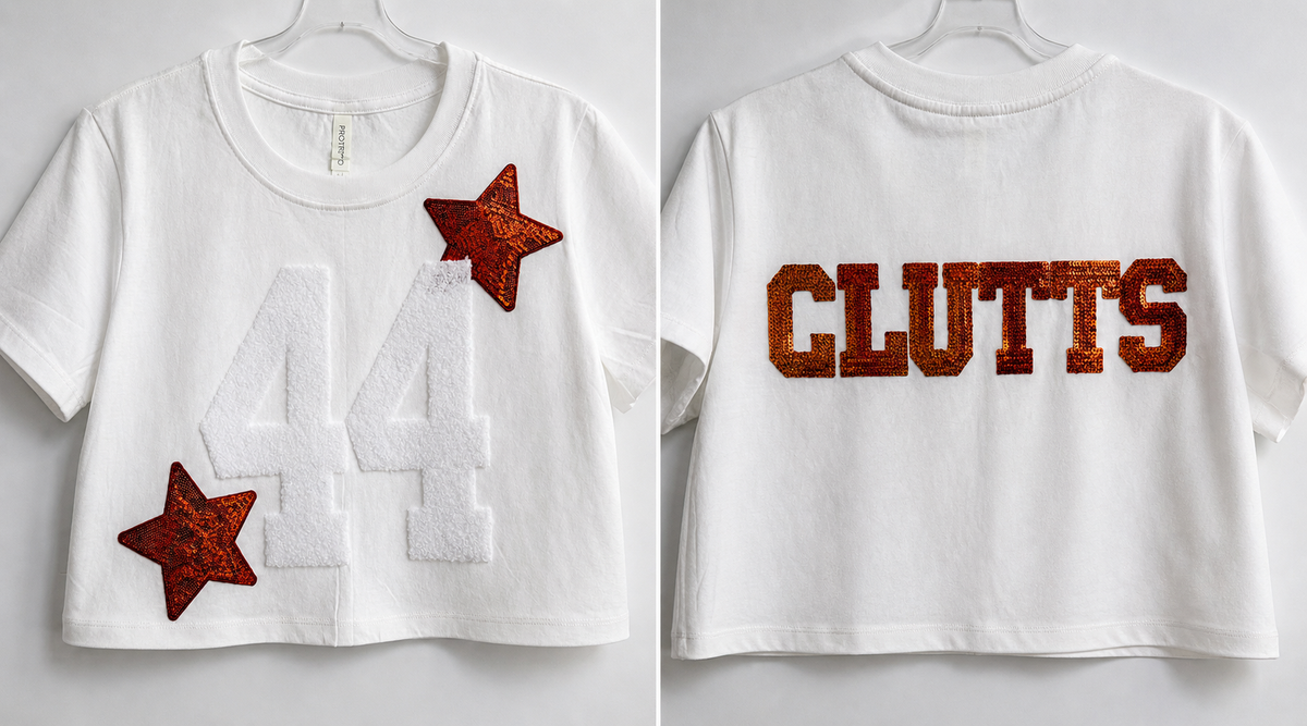 Oversized Crop Tee w/ 2 Fuzzy Numbers+2 Stars+6 Letters (Back)