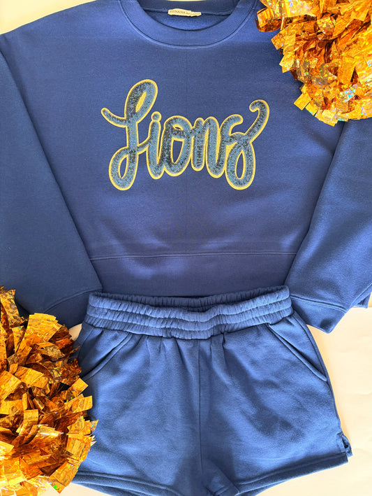 Adult Lions Sweatshirt + Short Set with Single Sequin Patch