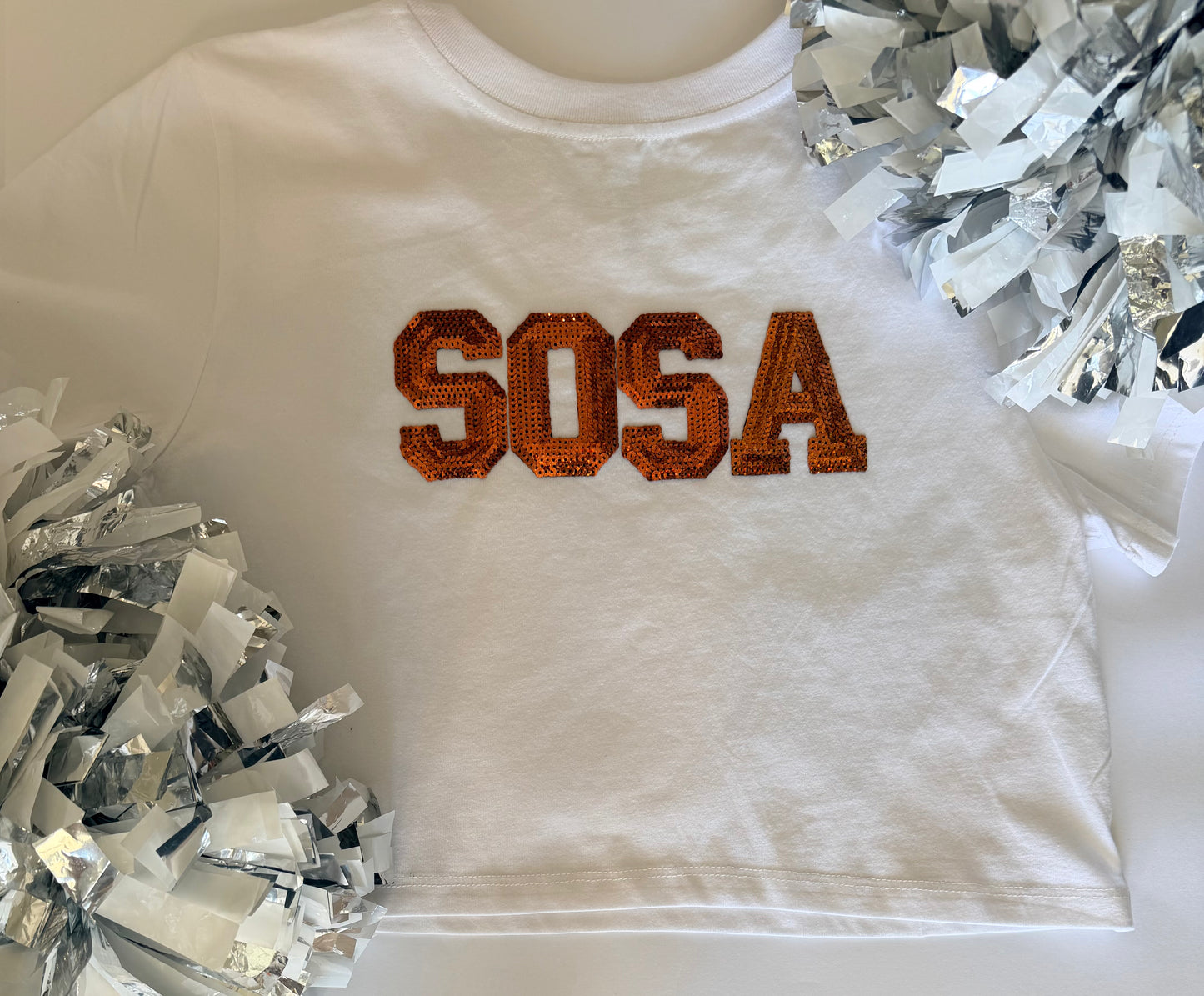 Crop Tee w/ 1 Fuzzy Numbers+2 Stars+4 Letters (Back)