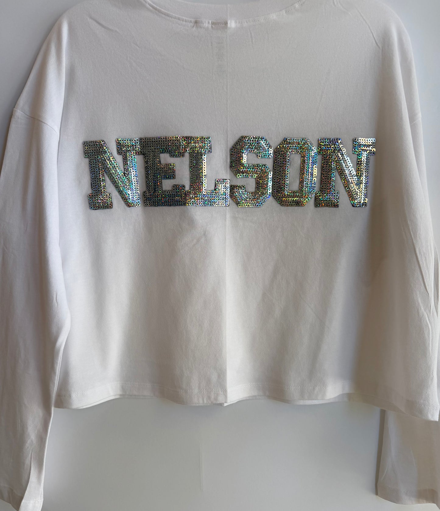 Long Sleeve Crop w/ 6 Letters (front)+2 Stars+6 Letters (Back)