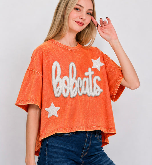 Woman's Short Sleeve Top w/ Large Sequin Patch+2 Stars