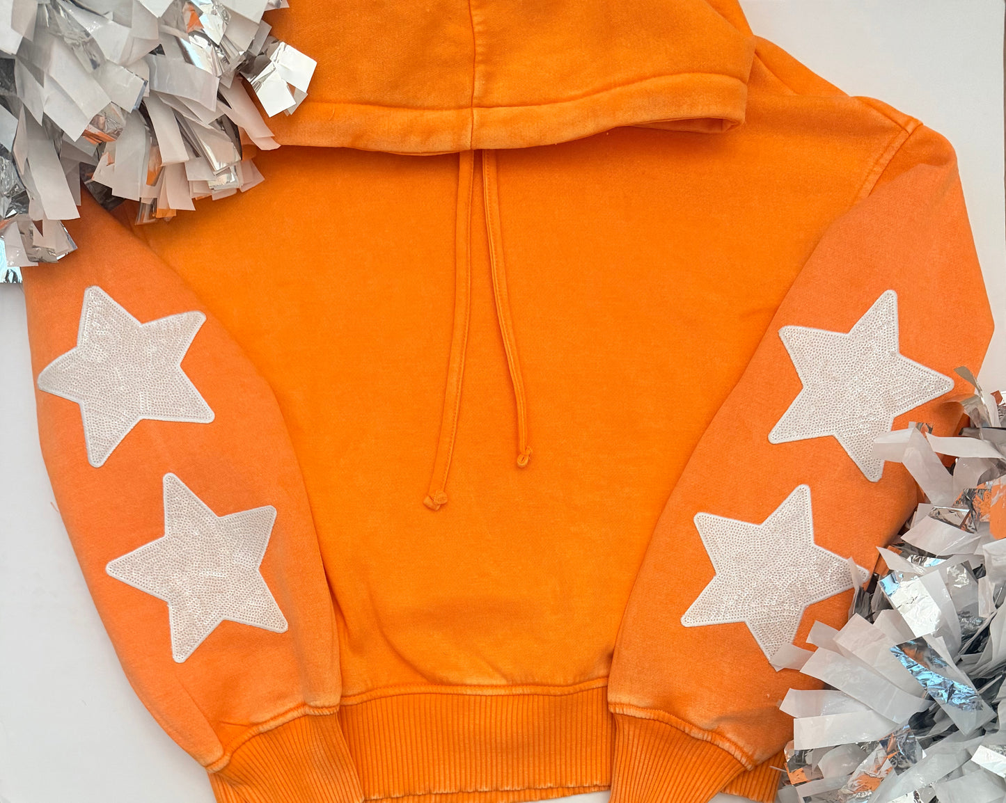 Acid Washed Fleece Cropped Hoodie w/ 4 Stars on Arms