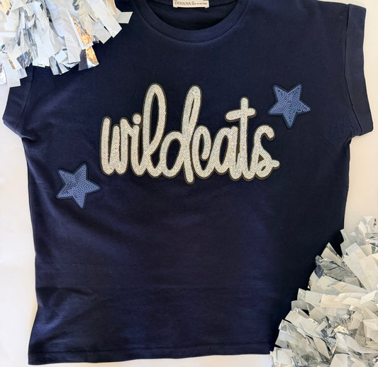 Woman's Full Length Navy Cuffed Short Sleeve w/Large Sequin Patch+2 Stars