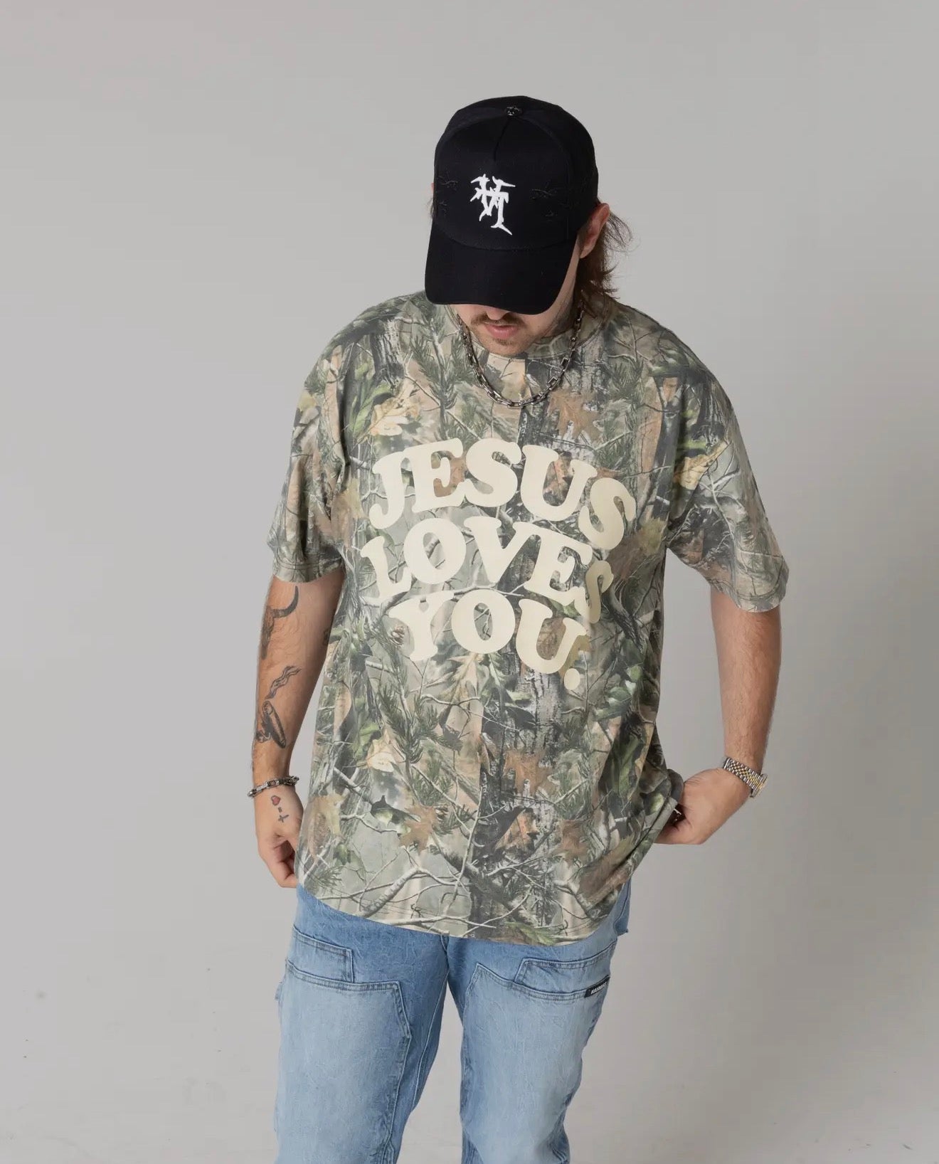 Adult Camo Jesus Loves You Tee