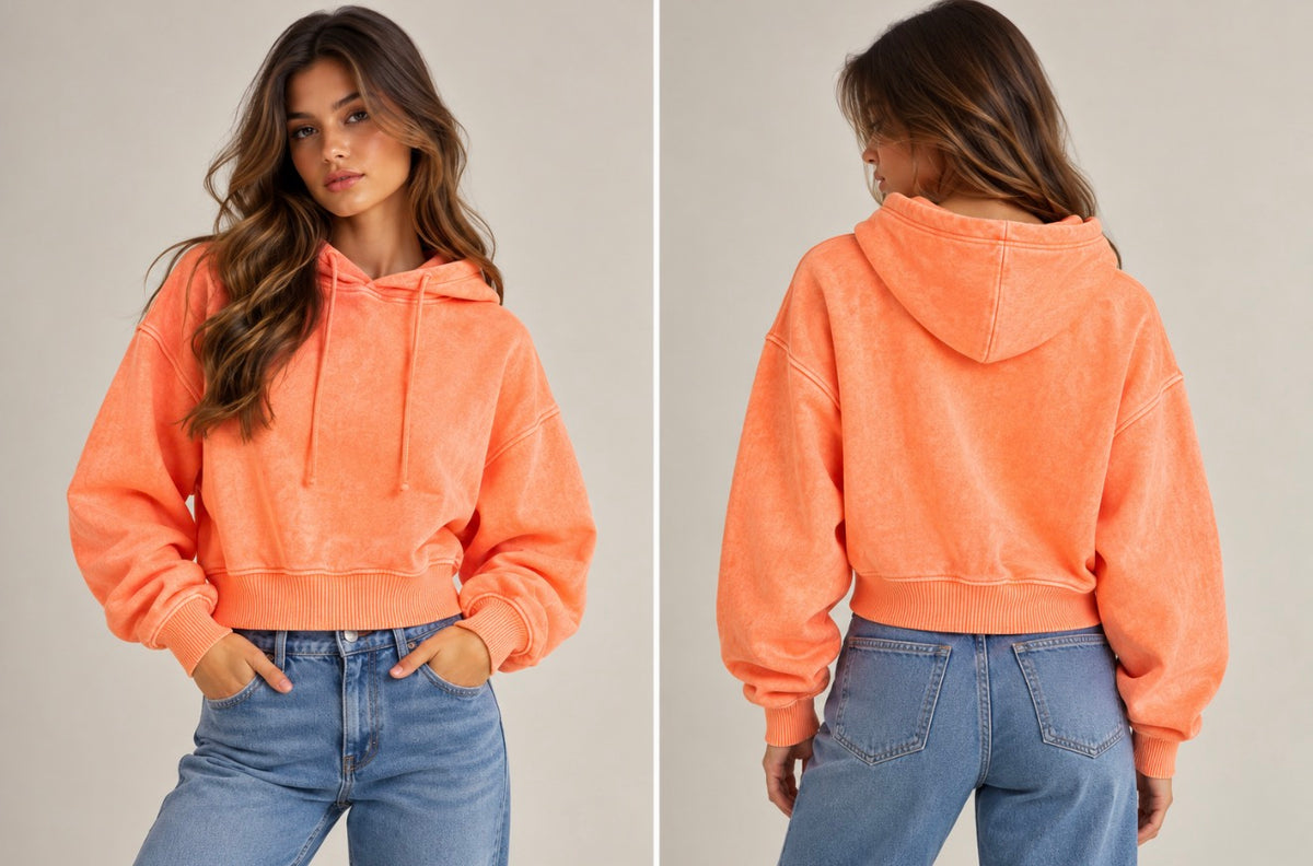 Acid Washed Fleece Cropped Hoodie