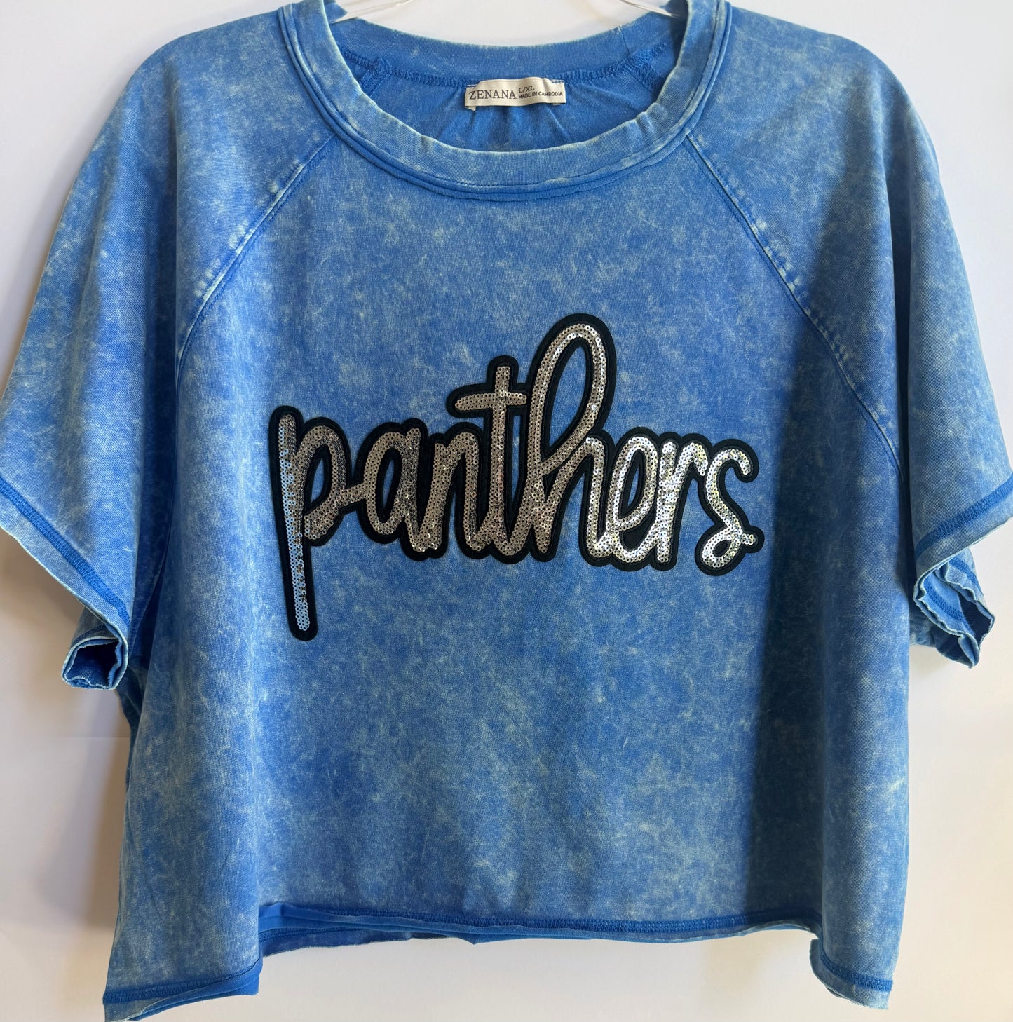 Woman's Blue Crop Tee w/ Panthers Patch