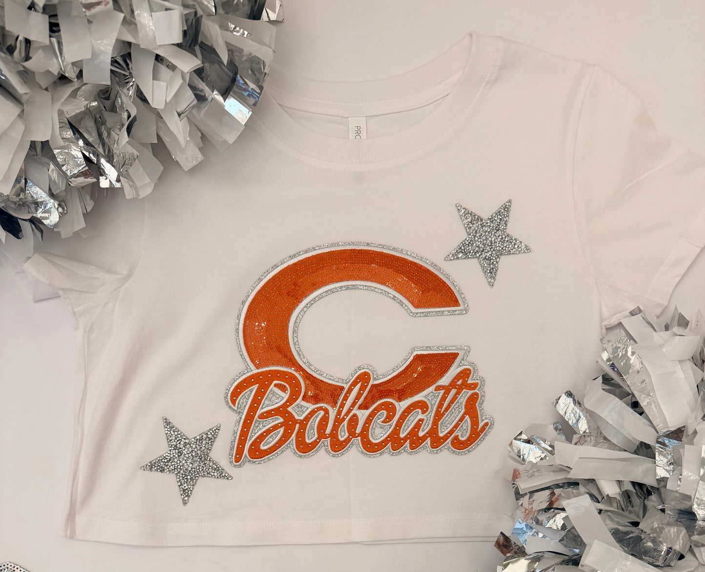Crop Tee w/ C Bobcats w/ Rhinestone Patch+2 Stars