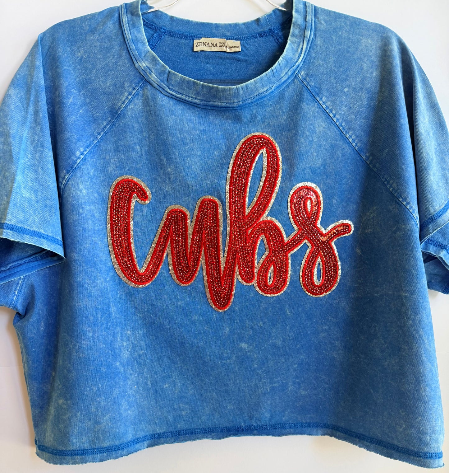 Woman's Blue Crop Tee w/ Cubs Patch