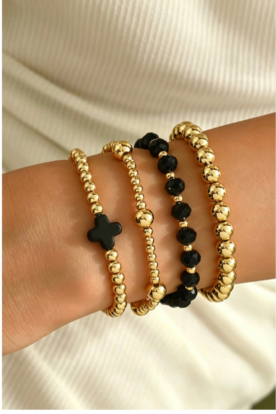 Gold Cross Beaded Stretch Bracelets-Pack of 4