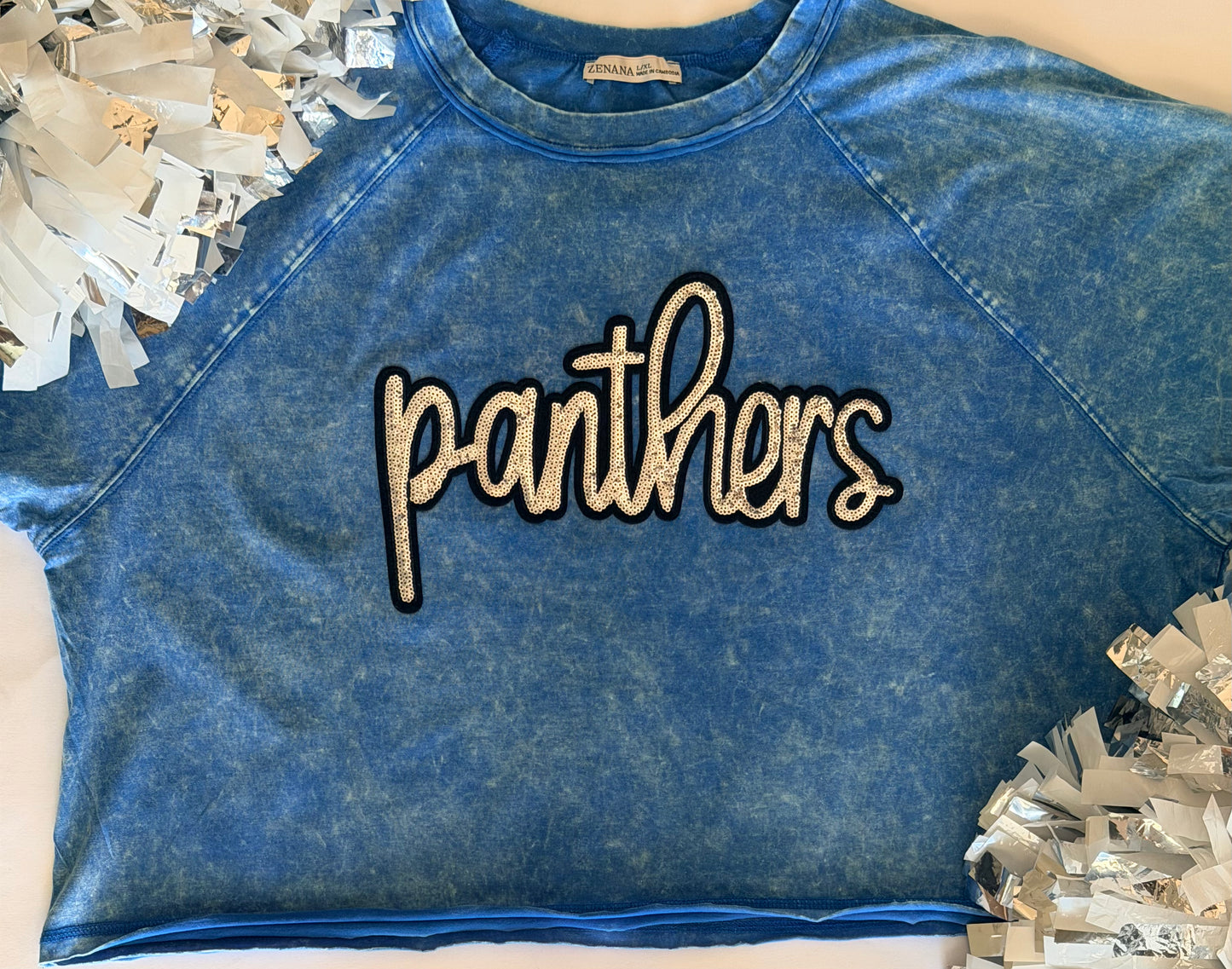 Woman's Blue Crop Tee w/ Panthers Patch