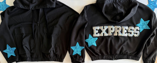 Soft Scuba Full Zip Jacket with EXPRESS Sequin Letters+ 4 Stars
