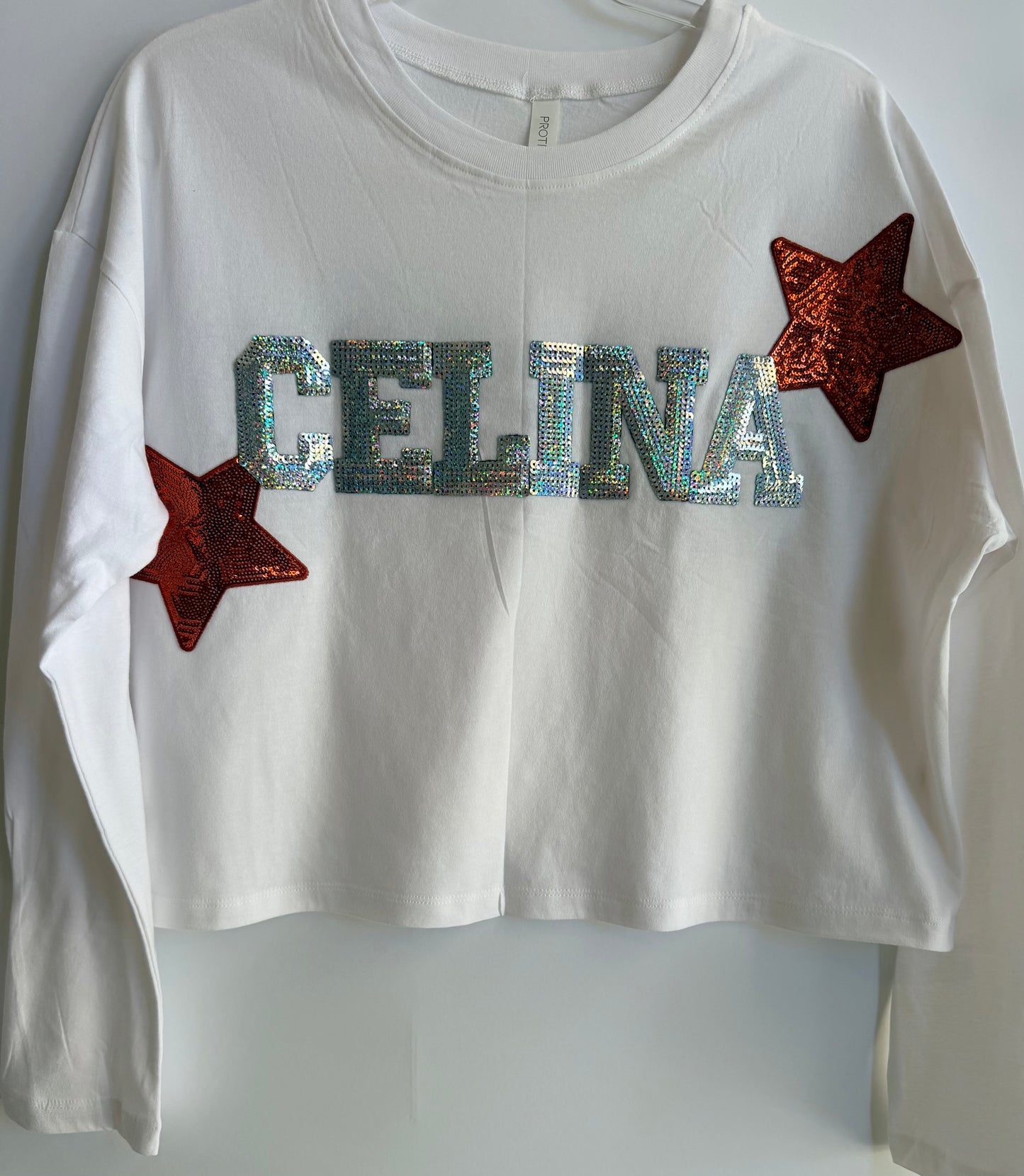 Long Sleeve Crop w/ 6 Letters (front)+2 Stars+6 Letters (Back)