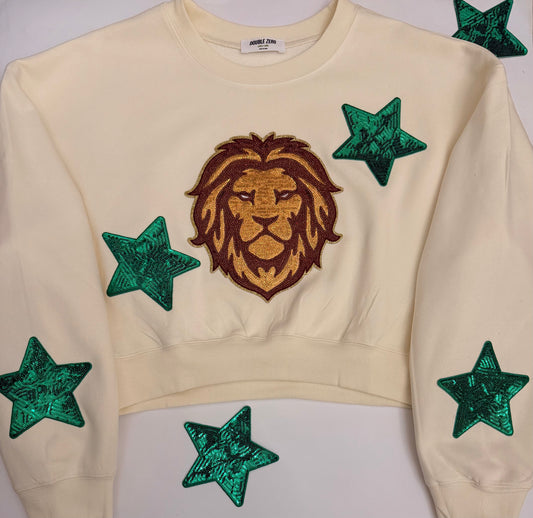 Woman's Cream Crop Pullover with Large Sequin Patch+4 Stars
