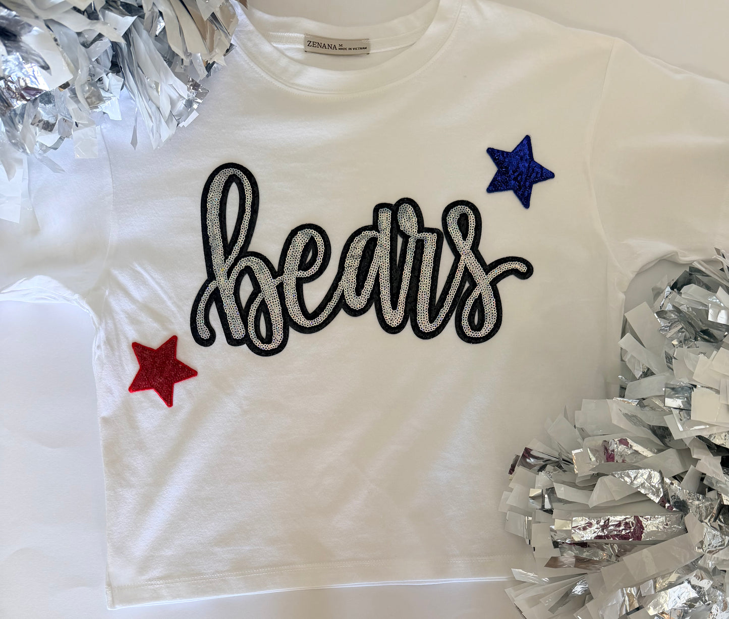 Woman's Short Sleeve Crop Tee w/ Large Sequin Patch+2 Stars