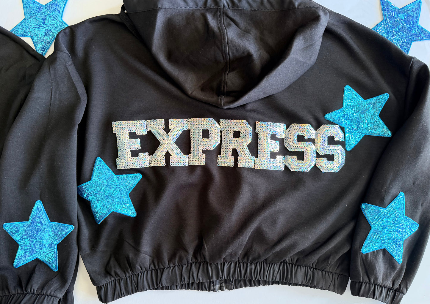 Soft Scuba Full Zip Jacket with EXPRESS Sequin Letters+ 4 Stars