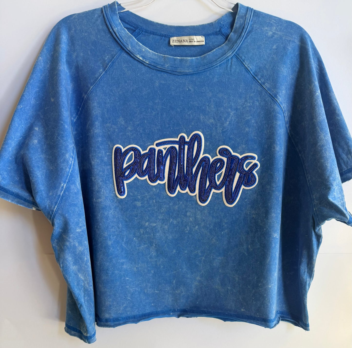 Woman's Blue Crop Tee w/ Panthers Patch