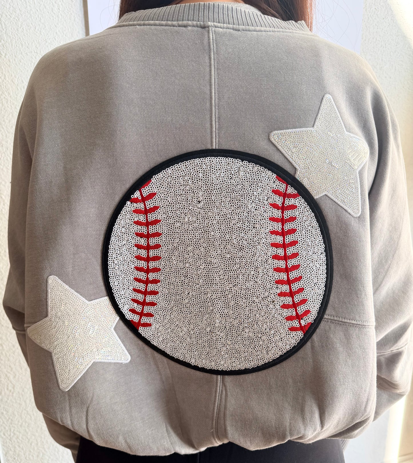 Game Day Custom Acid-Washed Fleece Jacket w/ Large Sequin Patch + 2 Stars