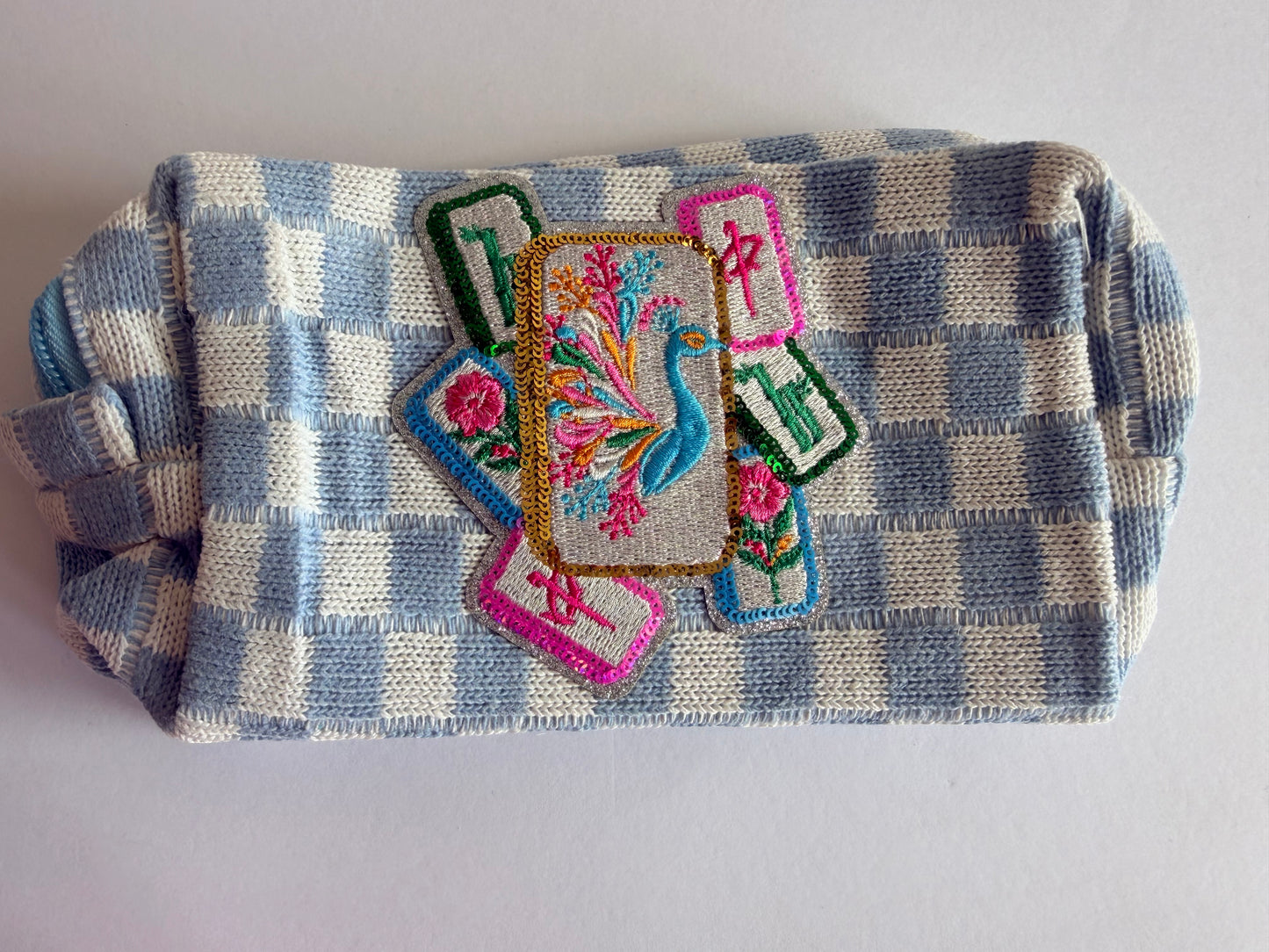 Mahjong Small Blue Checkered Bag