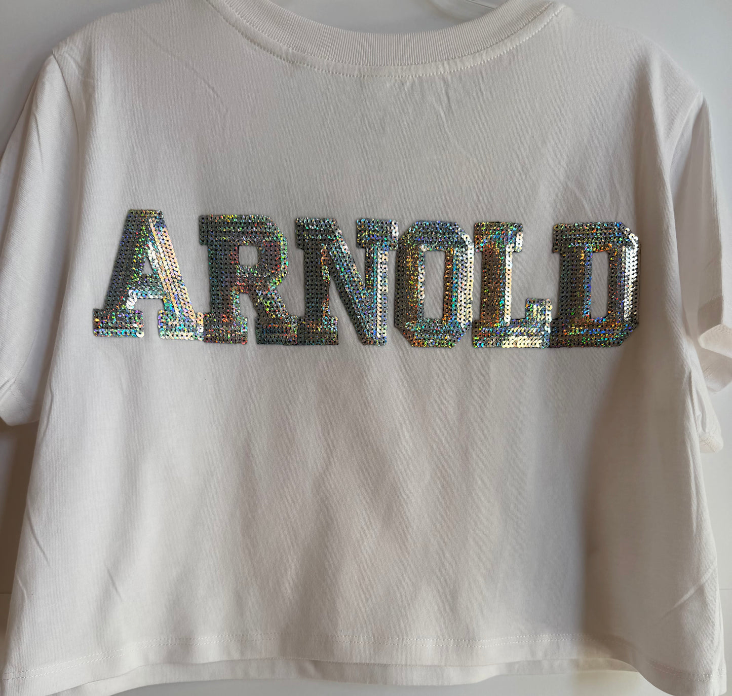 Crop Tee w/ 1 Fuzzy Numbers+2 Stars+6 Letters (Back)