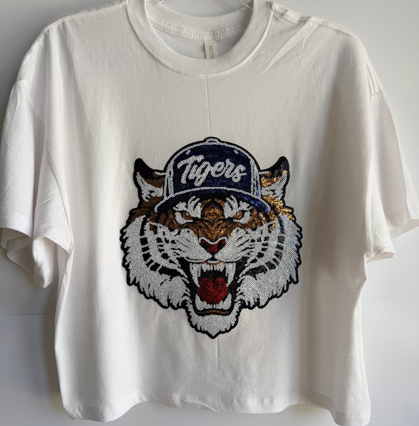 Woman's Short Sleeve Oversized Crop Tee w/ Large Sequin Patch