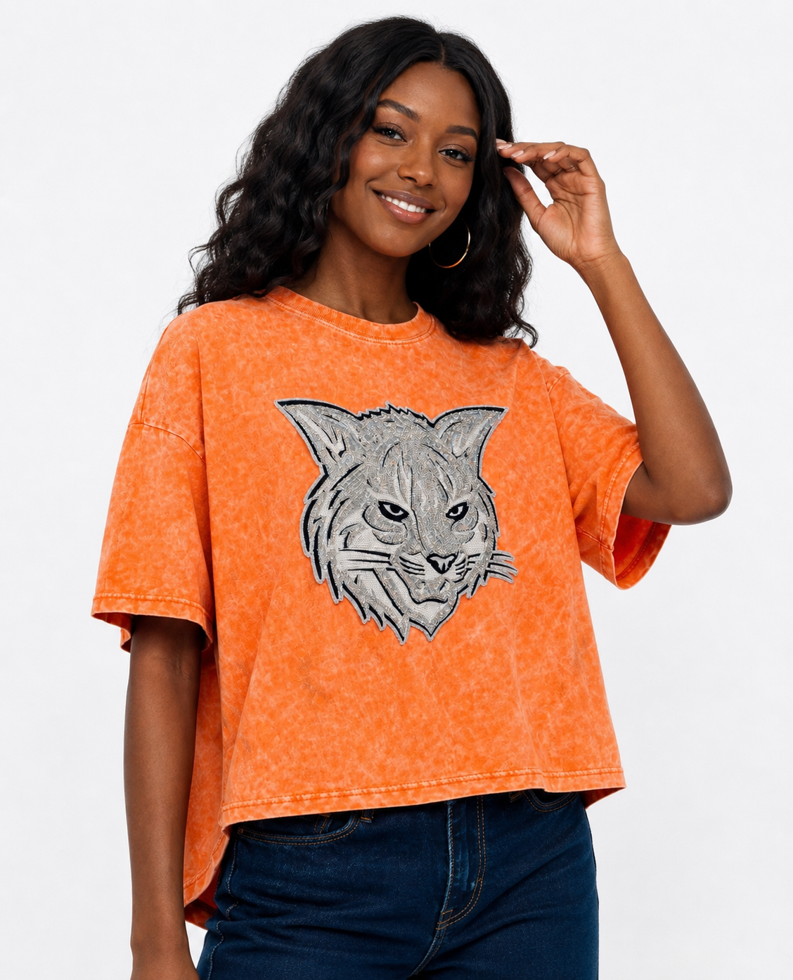 Woman's Short Sleeve Top w/ Large Sequin Patch