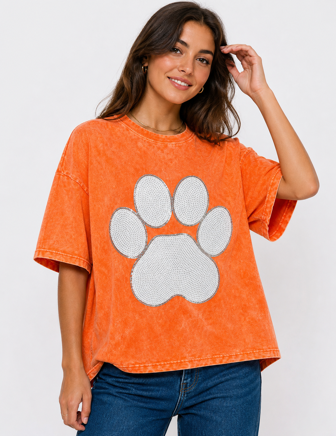 Woman's Short Sleeve Top w/ Large Sequin Patch