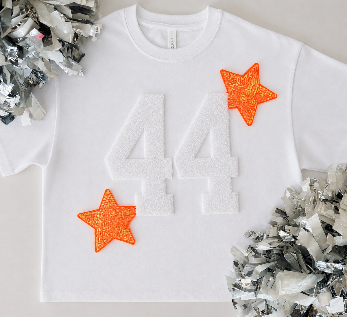 Crop Tee w/ 2 Fuzzy Numbers+2 Stars