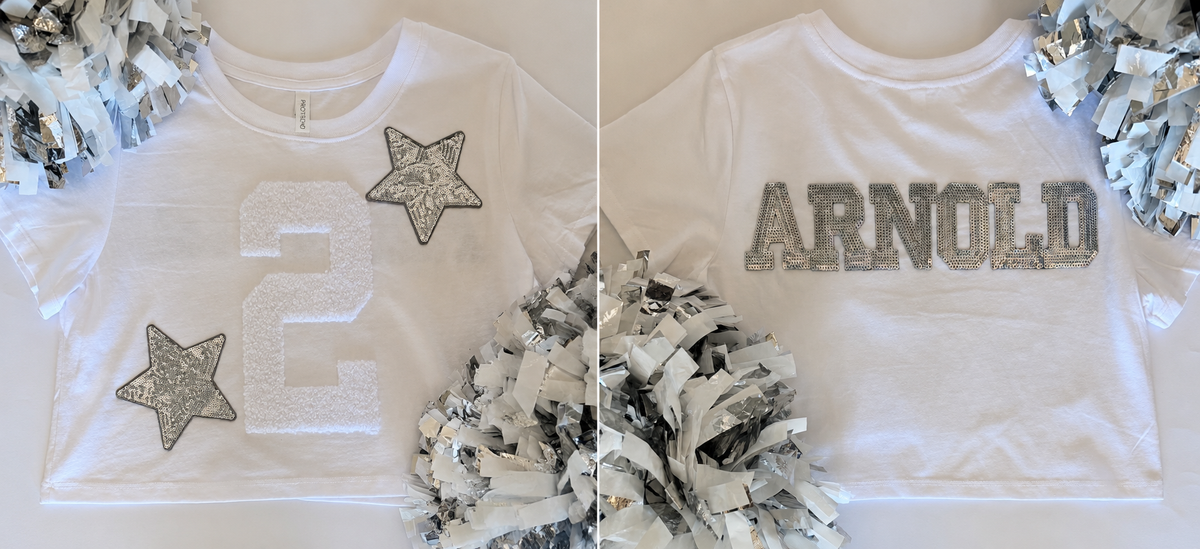 Crop Tee w/ 1 Fuzzy Numbers+2 Stars+6 Letters (Back)