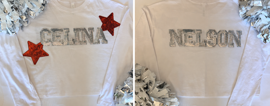 Long Sleeve Crop w/ 6 Letters (front)+2 Stars+6 Letters (Back)