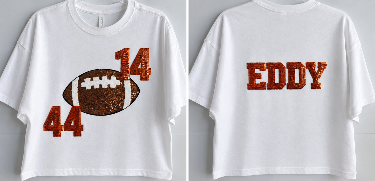 Oversized Crop Tee w/ Large Sequin Patch+4 Numbers (Front)+4 Letters (Back)