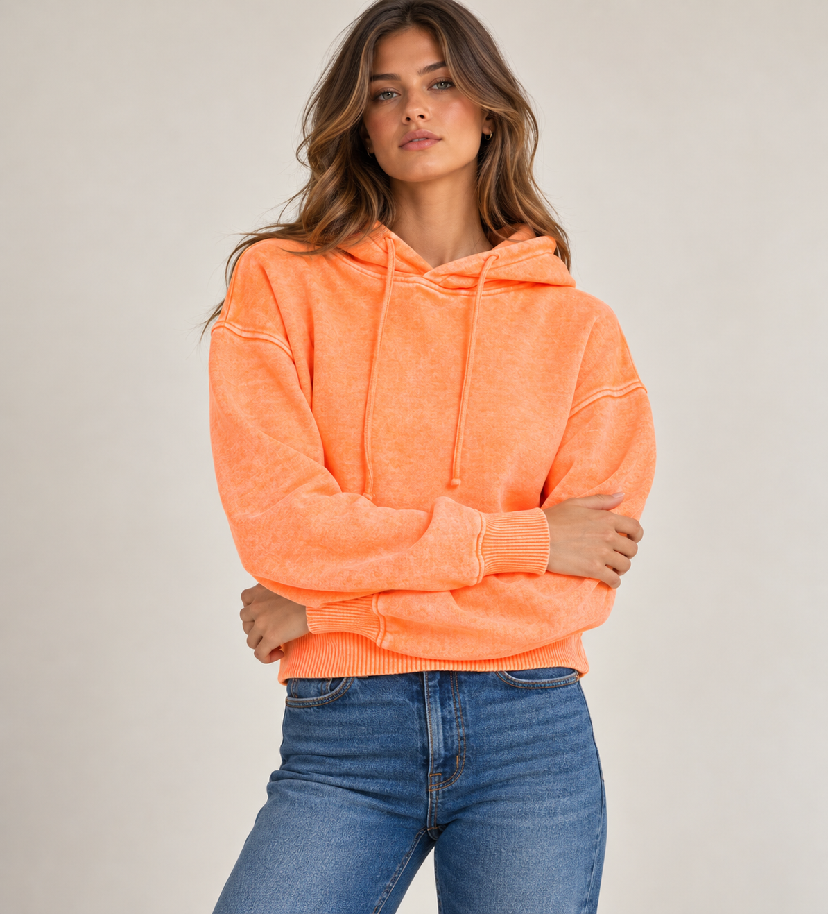 Acid Washed Fleece Cropped Hoodie