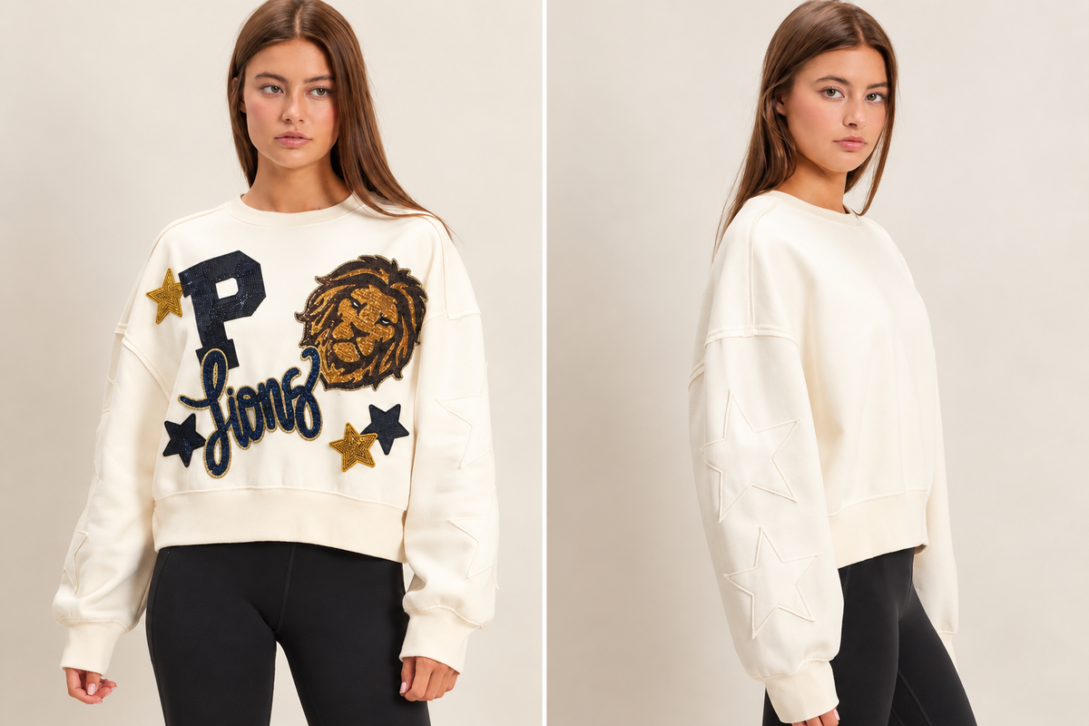 Star Sleeve Crop Sweatshirt with 3 Large Patches + 6 Stars