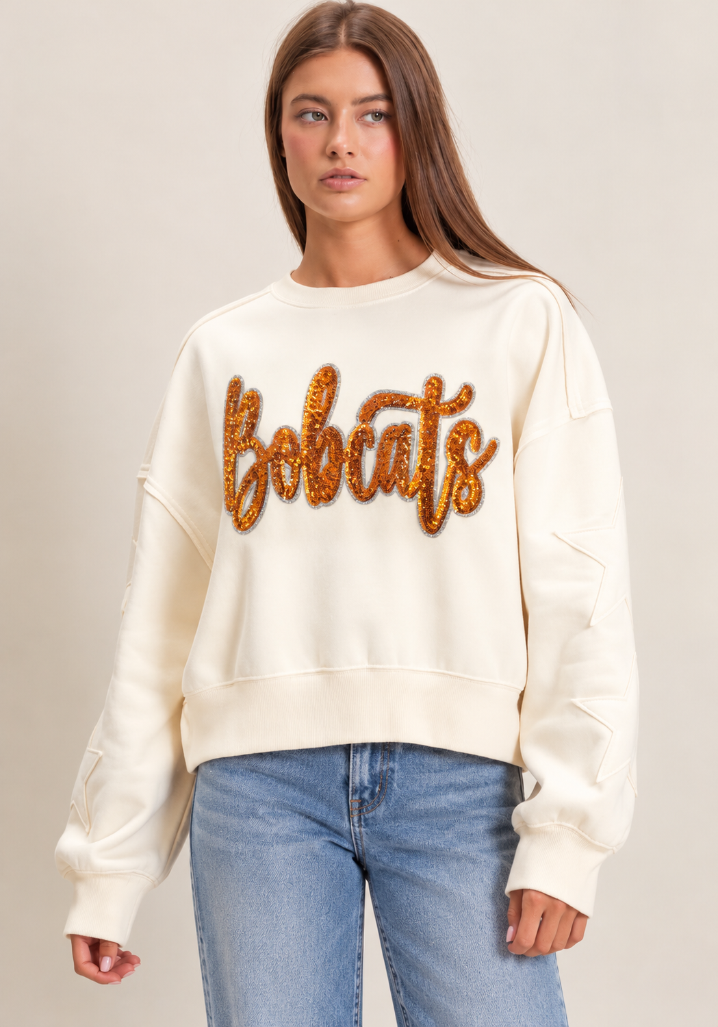 Star Sleeve Crop Sweatshirt w/ Large Patch+4 Letters(Back)