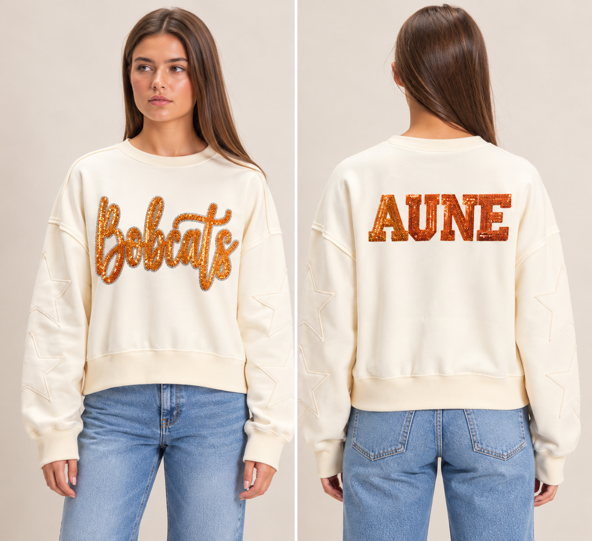Star Sleeve Crop Sweatshirt w/ Large Patch+4 Letters(Back)