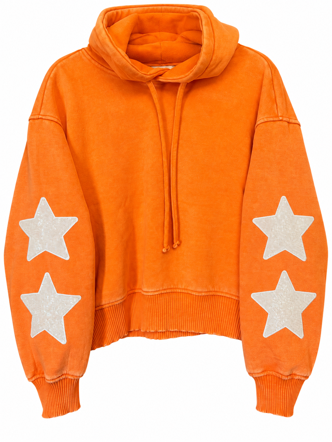 Acid Washed Fleece Cropped Hoodie w/ 4 Stars on Arms